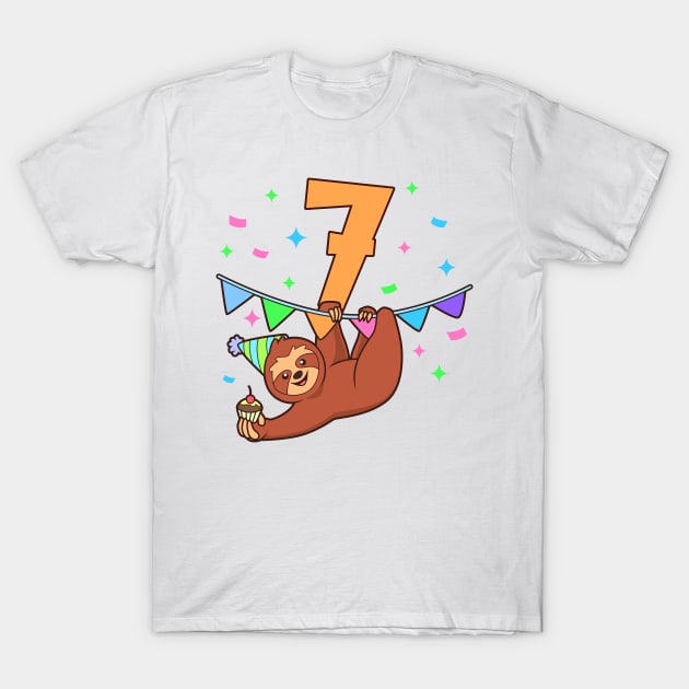 I am 7 with sloth - kids birthday 7 years old T-Shirt by Modern Medieval Design